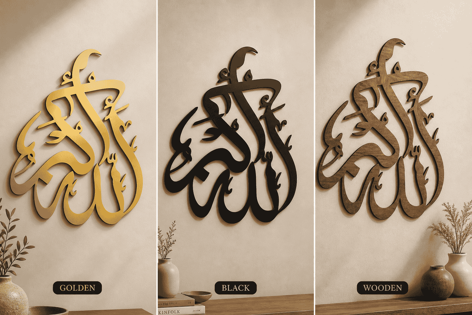 Islamic Wooden Calligraphy Allah Hu Akbar For Wall Decor